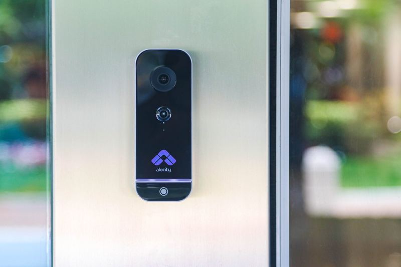 Alocity doorbell on stainless surface