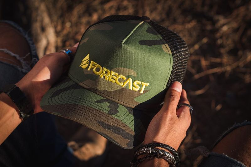 Forecast cap held outdoor