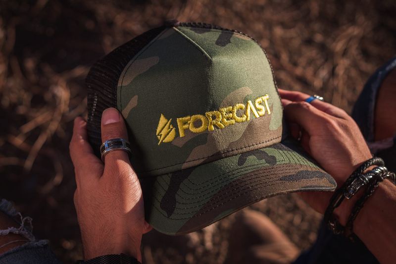 Forecast camo cap held in hands